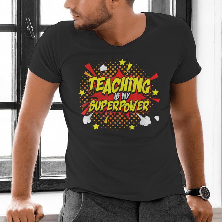 Teaching Is My Superpower Retro Comic Teacher Men's V-Neck T-Shirt, gift for family, gift for coworker Teaching Is My Superpower Retro Comic Teacher Men's V-Neck T-Shirt, gift for family, gift for coworker