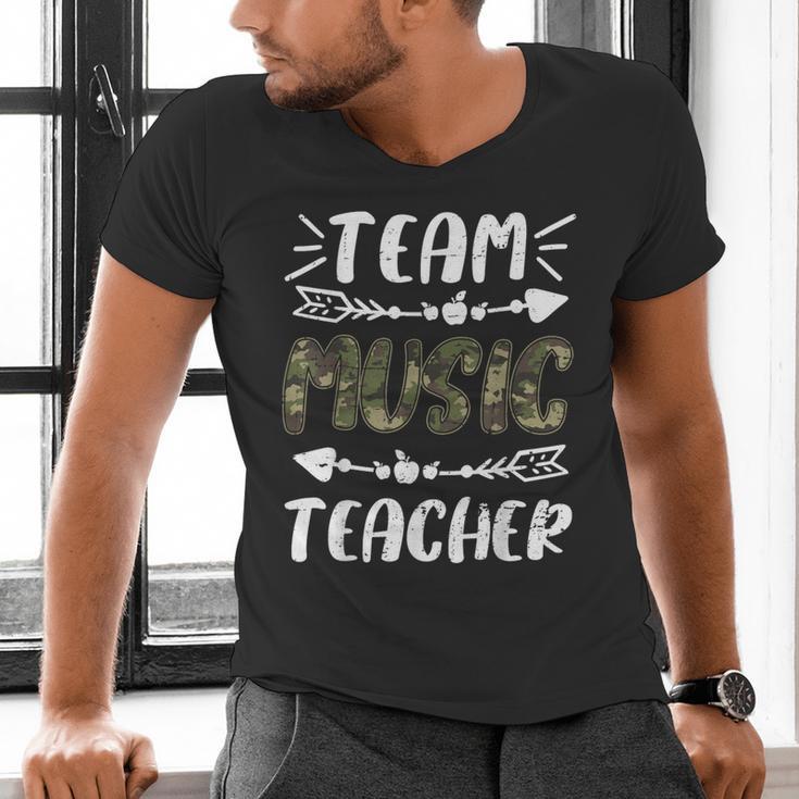 Team Music Teacher Camo Teacher Student Back To School Men's V-Neck T-Shirt, gift for family, gift for coworker