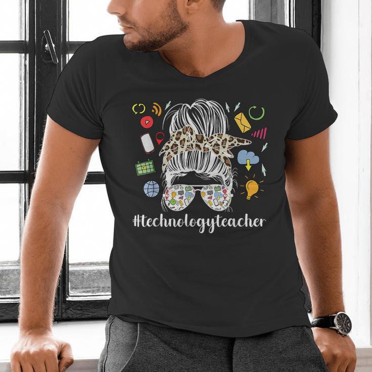 Technology Teacher Messy Bun Technology Teaching Men's V-Neck T-Shirt, gift for family, gift for coworker