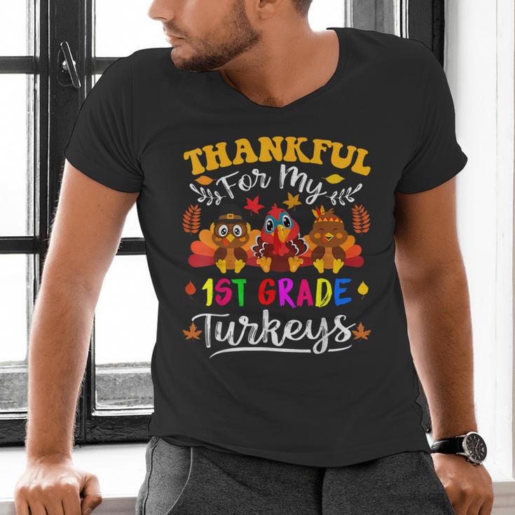 Thankful For My 1st Grade Turkeys Thanksgiving Teacher Fall Men's V-Neck T-Shirt, gift for family, gift for coworker Thankful For My 1st Grade Turkeys Thanksgiving Teacher Fall Men's V-Neck T-Shirt, gift for family, gift for coworker