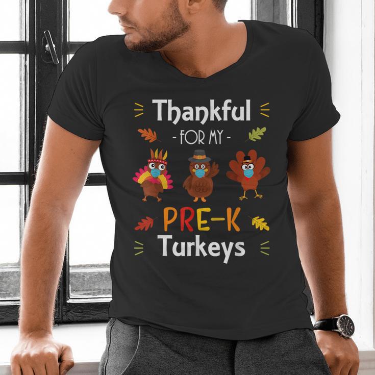 Thankful For My Prek Turkeys In Masks Thanksgiving Teacher For Men Women Men's V-Neck T-Shirt, gift for family, gift for coworker