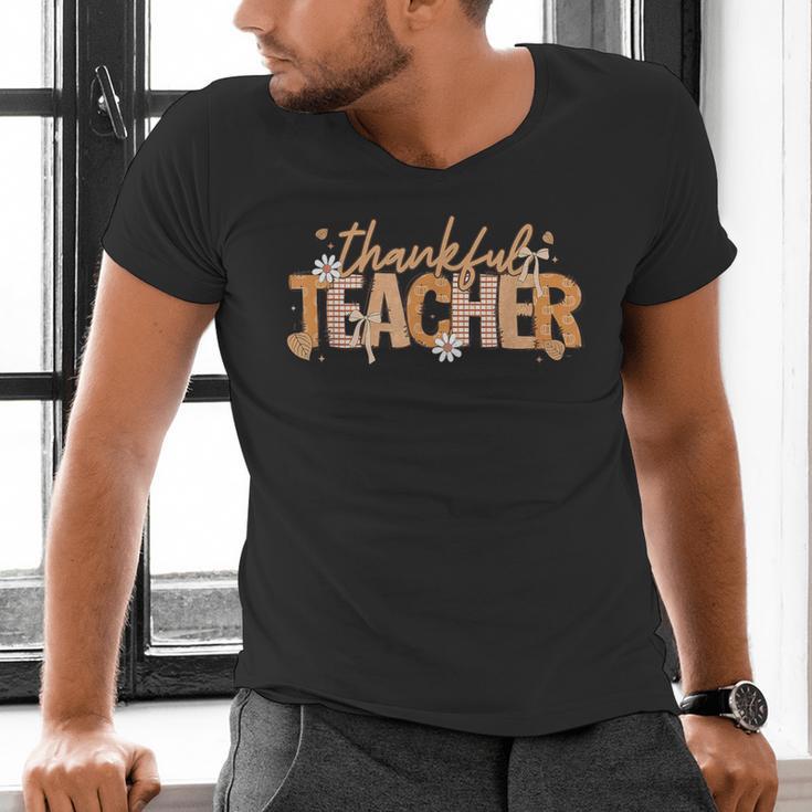 Thankful Teacher Autumn Fall Teacher Thanksgiving Youth Men's V-Neck T-Shirt, gift for family, gift for coworker