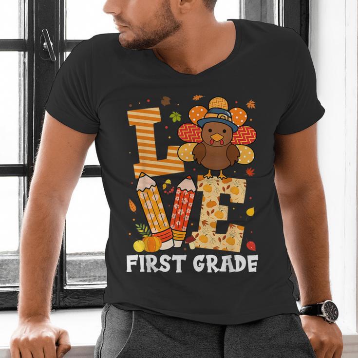Thanksgiving Love First Grade Teacher Turkey Autumn Fall For Men Women Girls Kids Men's V-Neck T-Shirt, First Grade Teacher Shirts, gift for family, gift for coworker