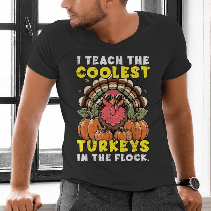 Thanksgiving I Teach Coolest Turkeys Teacher Fall Women Men Men's V-Neck T-Shirt, gift for family, gift for coworker