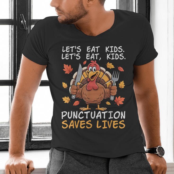 Thanksgiving Teacher Turkey Lets Eat Kids Punctuation Men's V-Neck T-Shirt, gift for family, gift for coworker