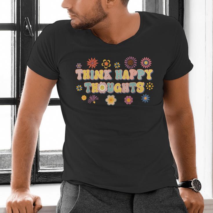 Think Happy Thoughts Teens Spring Positive Message Teachers For Men Women Girls Kids Men's V-Neck T-Shirt, gift for family, gift for coworker