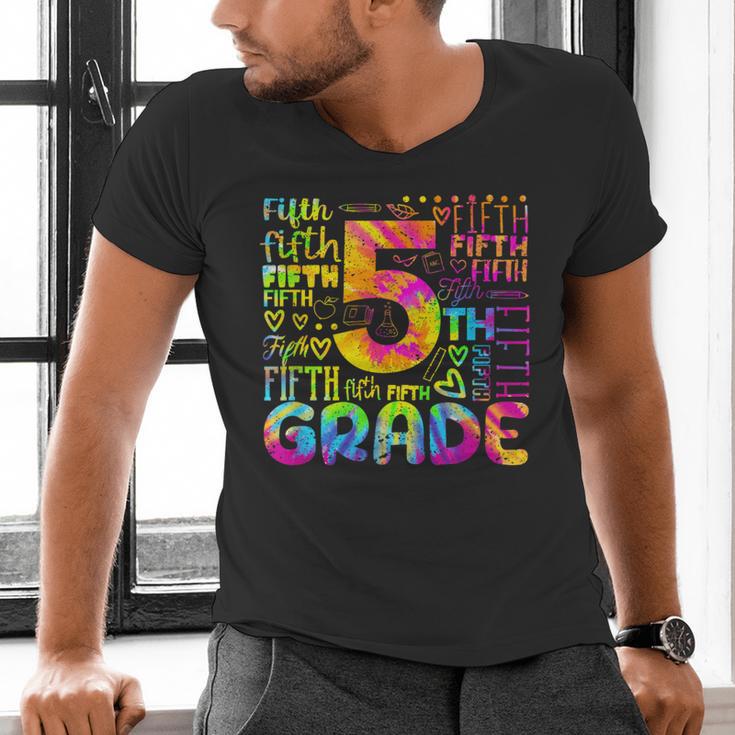 Tie Dye 5th Grade Typography Team Fifth Grade Teacher For Men Women Girls Kids Men's V-Neck T-Shirt, gift for family, gift for coworker