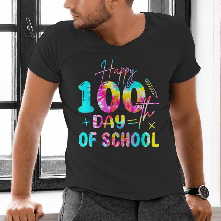 Tie Dye Happy 100th Day Of School Teacher Student 100 Days Men's V-Neck T-Shirt, gift for family, gift for coworker