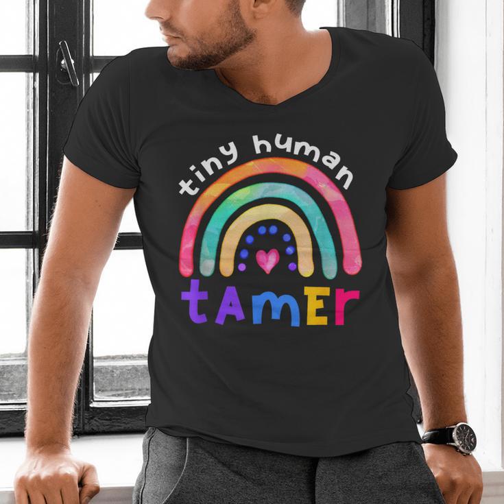 Tiny Human Tamer Watercolor Rainbow Daycare Teacher Men's V-Neck T-Shirt, gift for family, gift for coworker Tiny Human Tamer Watercolor Rainbow Daycare Teacher Men's V-Neck T-Shirt, gift for family, gift for coworker