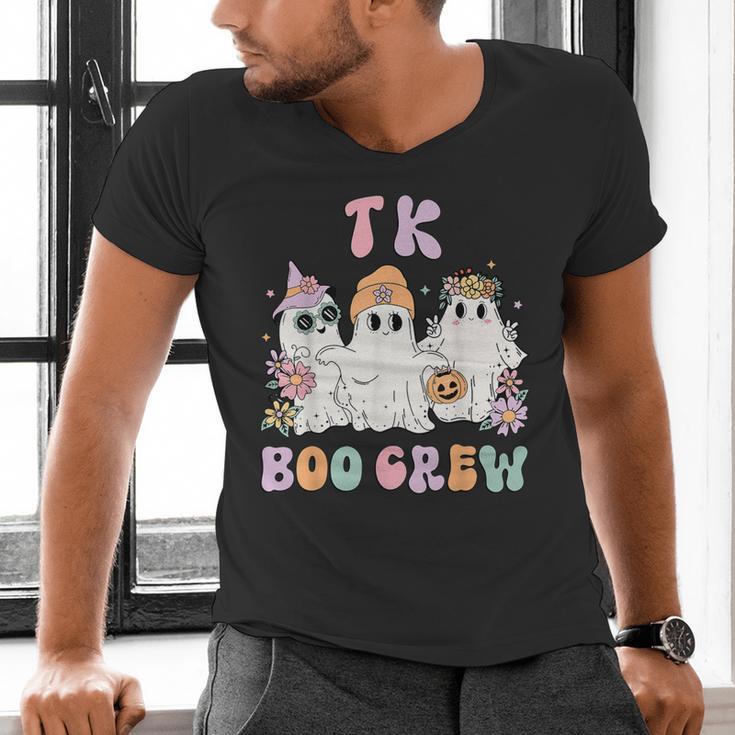 TK Boo Crew Retro Groovy Halloween Floral Ghost TK Teacher Men's V-Neck T-Shirt, Groovy Teacher Shirts, gift for family, gift for coworker TK Boo Crew Retro Groovy Halloween Floral Ghost TK Teacher Men's V-Neck T-Shirt, Groovy Teacher Shirts, gift for family, gift for coworker