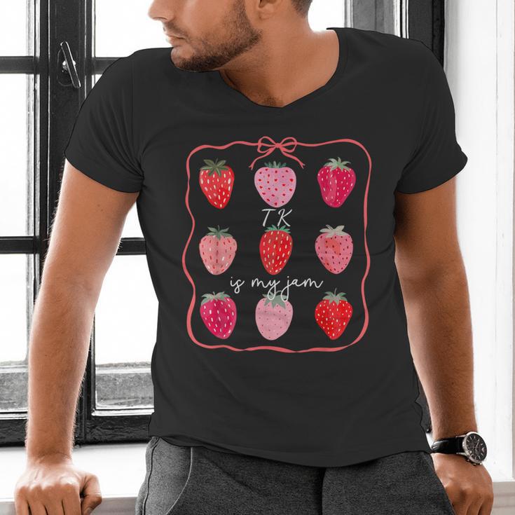 TK Is My Jam Transitional Kindergarten TK Teacher Strawberry Men's V-Neck T-Shirt, gift for family, gift for coworker TK Is My Jam Transitional Kindergarten TK Teacher Strawberry Men's V-Neck T-Shirt, gift for family, gift for coworker