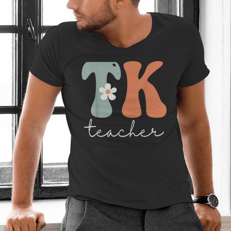 TK Teacher Retro Groovy Vintage Happy First Day Of School Men's V-Neck T-Shirt, Groovy Teacher Shirts, gift for family, gift for coworker TK Teacher Retro Groovy Vintage Happy First Day Of School Men's V-Neck T-Shirt, Groovy Teacher Shirts, gift for family, gift for coworker
