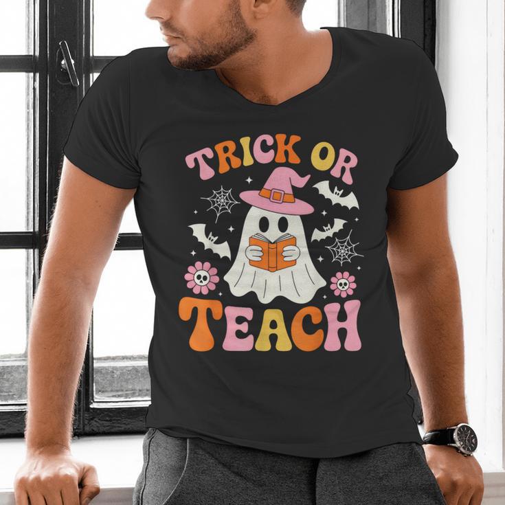 Trick Or Teach Cute Floral Ghost Teacher Halloween Costume Men's V-Neck T-Shirt, gift for family, gift for coworker Trick Or Teach Cute Floral Ghost Teacher Halloween Costume Men's V-Neck T-Shirt, gift for family, gift for coworker