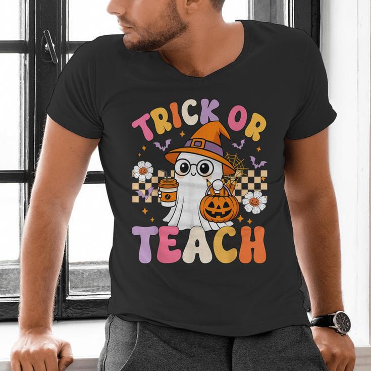 Trick Or Teach Cute Ghost Coffee Pumpkins Halloween Teacher Men's V-Neck T-Shirt, gift for family, gift for coworker Trick Or Teach Cute Ghost Coffee Pumpkins Halloween Teacher Men's V-Neck T-Shirt, gift for family, gift for coworker