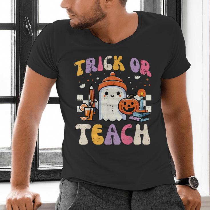 Trick Or Teach Ghost Teacher School Halloween Men Women Men's V-Neck T-Shirt, gift for family, gift for coworker
