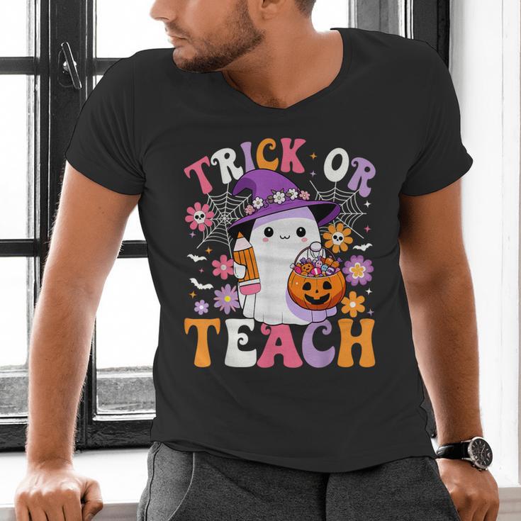 Trick Or Teach Groovy Teacher Ghost Halloween Teacher Men's V-Neck T-Shirt, Groovy Teacher Shirts, gift for family, gift for coworker Trick Or Teach Groovy Teacher Ghost Halloween Teacher Men's V-Neck T-Shirt, Groovy Teacher Shirts, gift for family, gift for coworker