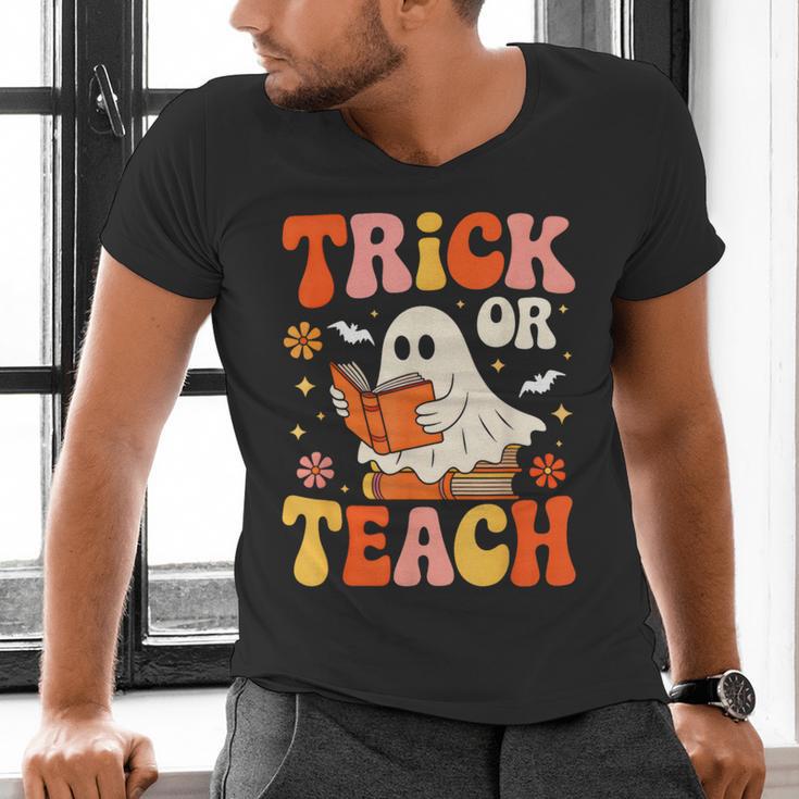 Trick Or Teach Halloween Shirt For Teacher Kids Floral Ghost Men's V-Neck T-Shirt, gift for family, gift for coworker Trick Or Teach Halloween Shirt For Teacher Kids Floral Ghost Men's V-Neck T-Shirt, gift for family, gift for coworker