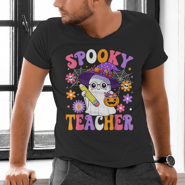 Trick Or Teach Spooky Teacher Ghost Halloween Teacher Men's V-Neck T-Shirt, gift for family, gift for coworker