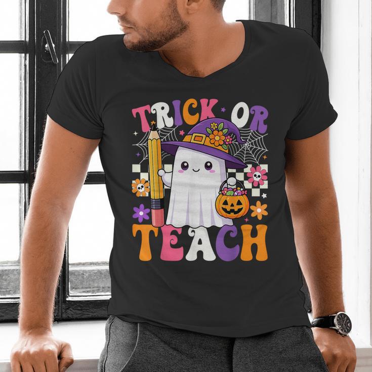 Trick Or Teach Teacher Pencil Ghost Halloween Teacher Men's V-Neck T-Shirt, gift for family, gift for coworker Trick Or Teach Teacher Pencil Ghost Halloween Teacher Men's V-Neck T-Shirt, gift for family, gift for coworker