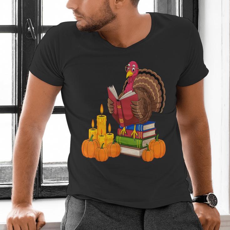 Turkey Reading Books Fall Thanksgiving Teacher Book Men's V-Neck T-Shirt, gift for family, gift for coworker Turkey Reading Books Fall Thanksgiving Teacher Book Men's V-Neck T-Shirt, gift for family, gift for coworker