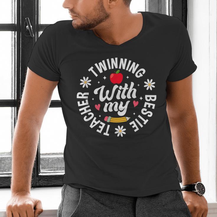 Twin Day Teacher Twinning With My Bestie Matching For Men Women Men's V-Neck T-Shirt, gift for family, gift for coworker Twin Day Teacher Twinning With My Bestie Matching For Men Women Men's V-Neck T-Shirt, gift for family, gift for coworker
