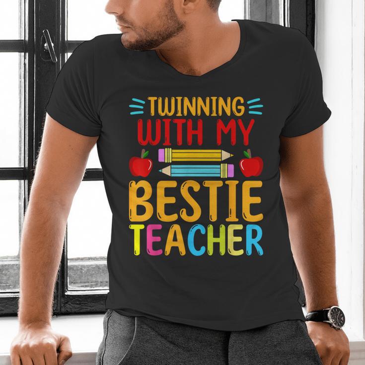 Twinning With My Bestie Teacher Boy Spirit Week Twin Day Men's V-Neck T-Shirt, gift for family, gift for coworker Twinning With My Bestie Teacher Boy Spirit Week Twin Day Men's V-Neck T-Shirt, gift for family, gift for coworker