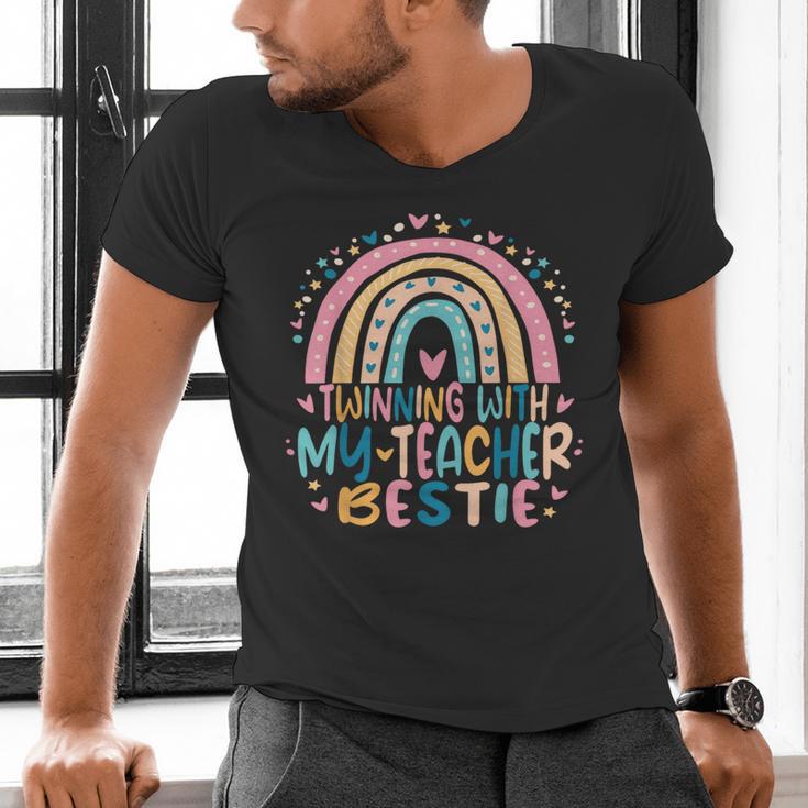 Twinning With My Teacher Bestie Rainbow Matching Teachers Men's V-Neck T-Shirt, gift for family, gift for coworker