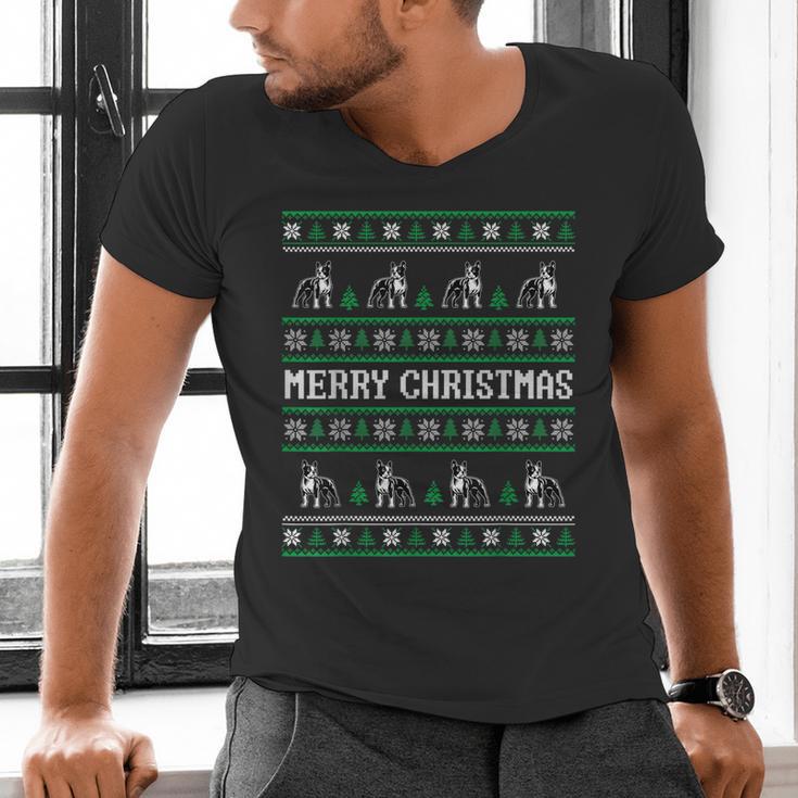 Ugly Sweater Boston Terrier Dog Christmas Dog Lover Xmas Men Women Kids Men's V-Neck T-Shirt, Boston Terrier Christmas Shirts, gift for family, gift for coworker