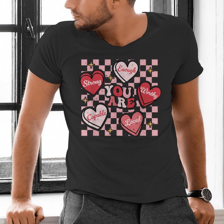 Valentine You Are Loved Worthy Enough Candy Heart Teacher For Men Women Girls Kids Men's V-Neck T-Shirt, gift for family, gift for coworker