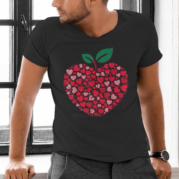 Valentines Day Teacher Hearts Apple Love Teach Women Men Men's V-Neck T-Shirt, gift for family, gift for coworker