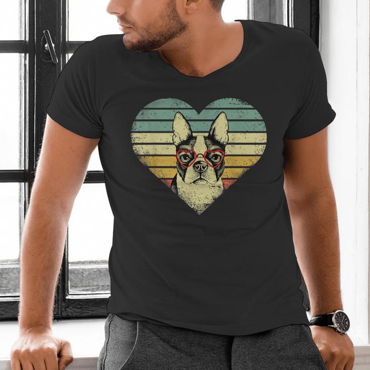 Vintage American Boston Terrier Lovers Valentine's Day Men's V-Neck T-Shirt, American Boston Terrier Shirts, gift for family, gift for coworker