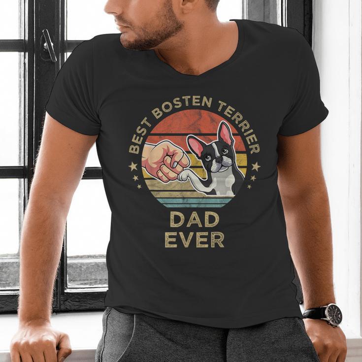 Vintage Best Boston Terrier Dad Ever Dog Father Father's Day Men Girls Kids Men's V-Neck T-Shirt, Boston Terrier Dad Shirts, gift for family, gift for coworker