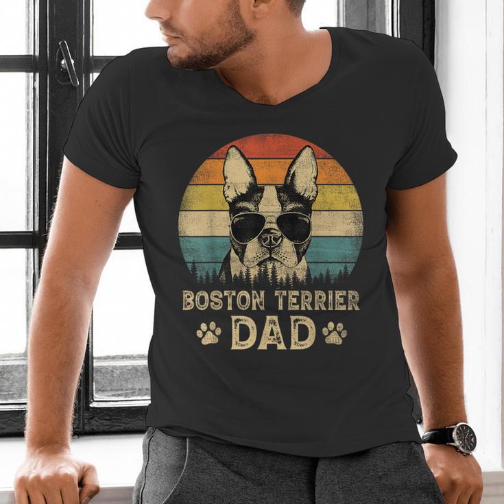 Vintage Boston Terrier Dad Dog Lovers Father's Day Tee Men's V-Neck T-Shirt, Boston Terrier Dad Shirts, gift for family, gift for coworker