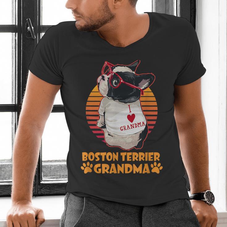 Vintage Boston Terrier Grandma Wear Sunglasses Dog Lover Men Women Girls Kids Men's V-Neck T-Shirt, gift for family, gift for coworker