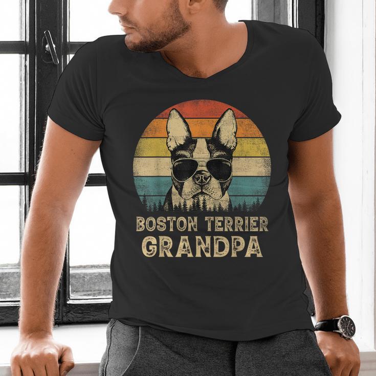 Vintage Boston Terrier Grandpa Dog Lovers Father's Day Men's V-Neck T-Shirt, gift for family, gift for coworker