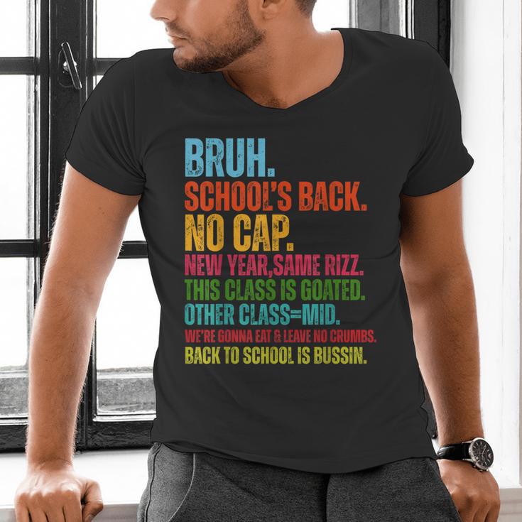 Vintage Bruh We Back No Cap Bruh We'Re Back Student Teacher Men's V-Neck T-Shirt, gift for family, gift for coworker