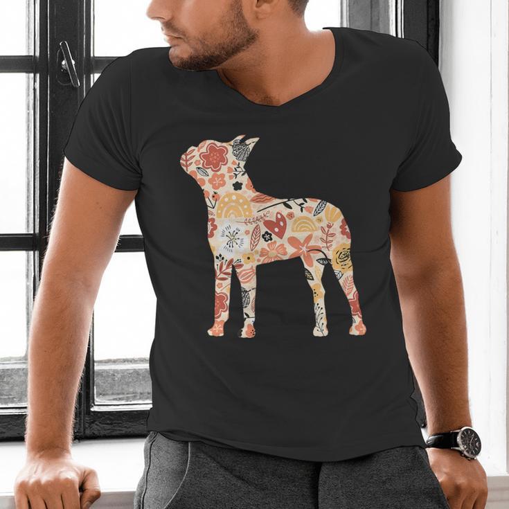 Vintage Floral Boston Terrier For Dog Lover Men's V-Neck T-Shirt, gift for family, gift for coworker