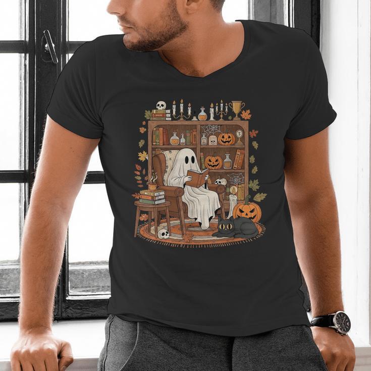Vintage Ghost Book Reading Pumpkin Gothic Halloween Teachers Men's V-Neck T-Shirt, gift for family, gift for coworker Vintage Ghost Book Reading Pumpkin Gothic Halloween Teachers Men's V-Neck T-Shirt, gift for family, gift for coworker