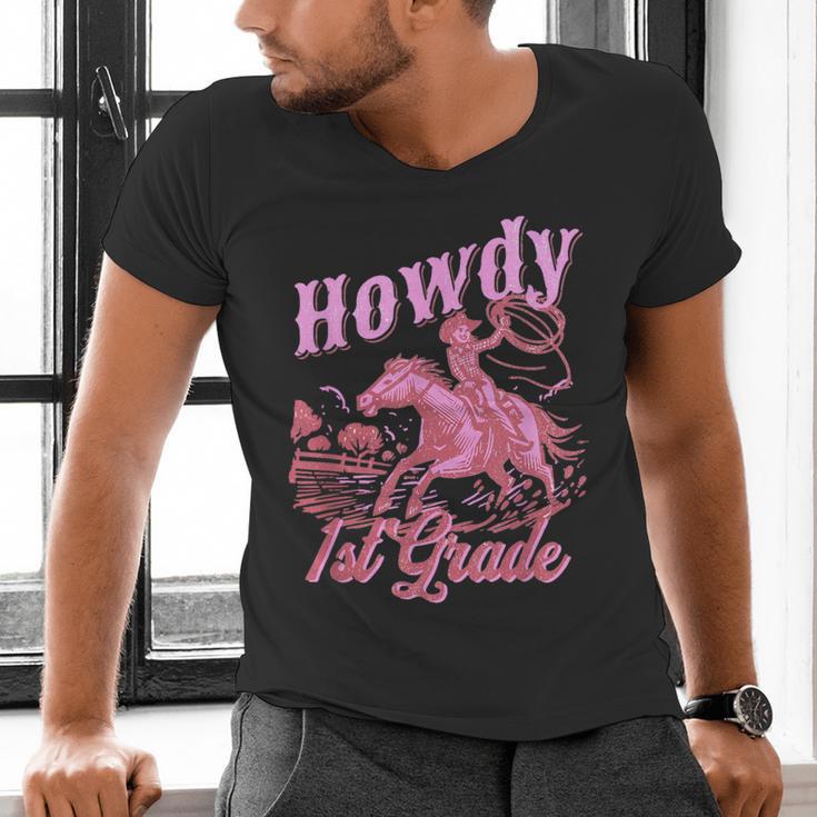 Vintage Howdy First Grade Cowgirl Teacher Western School Men's V-Neck T-Shirt, First Grade Teacher Shirts, gift for family, gift for coworker Vintage Howdy First Grade Cowgirl Teacher Western School Men's V-Neck T-Shirt, First Grade Teacher Shirts, gift for family, gift for coworker