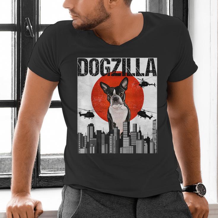 Vintage Japanese Dogzilla Boston Terrier Men's V-Neck T-Shirt, gift for family, gift for coworker
