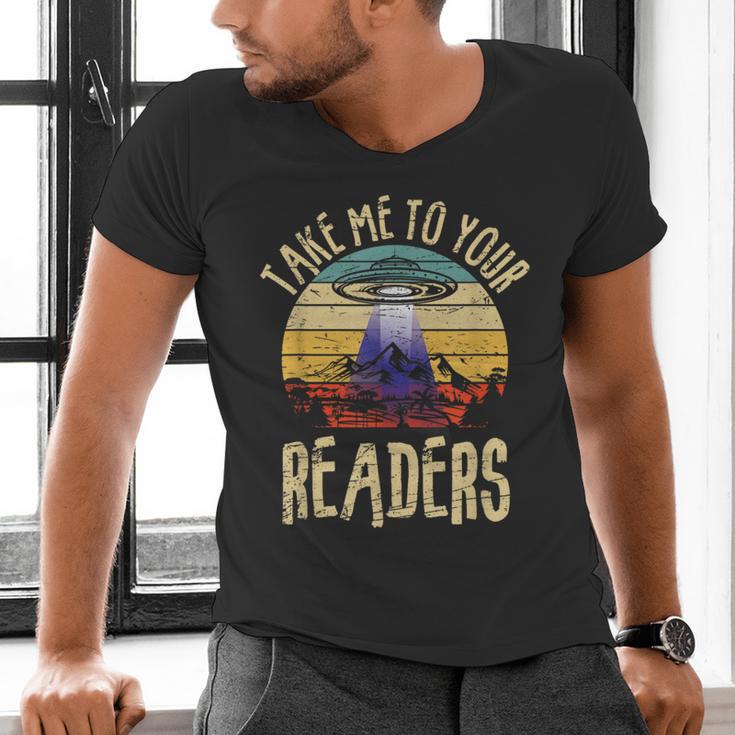 Vintage Take Me To Your Readers English Teacher Alien Space Men Women Men's V-Neck T-Shirt, English Teacher Shirts, gift for family, gift for coworker