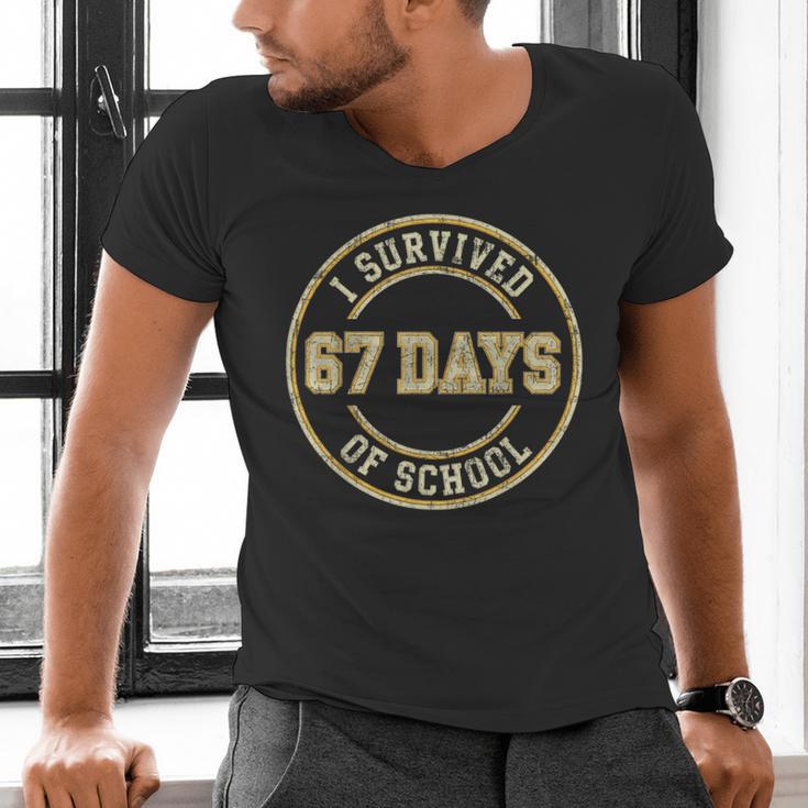 Vintage I Survived 67 Days Of School Teachers Students Men's V-Neck T-Shirt, gift for family, gift for coworker Vintage I Survived 67 Days Of School Teachers Students Men's V-Neck T-Shirt, gift for family, gift for coworker