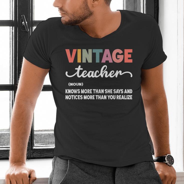 Vintage Teacher Knows More Than She Says Outfit Definition Men's V-Neck T-Shirt, gift for family, gift for coworker