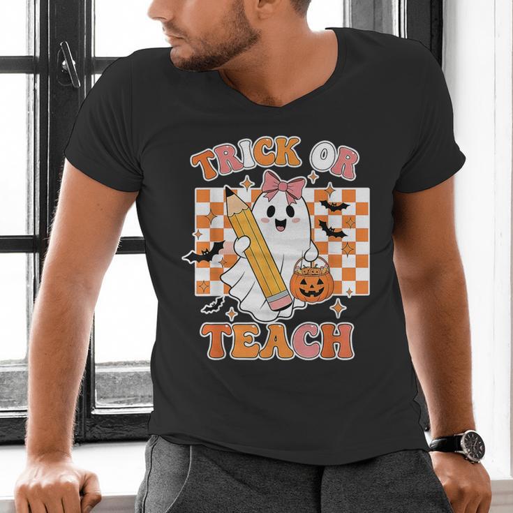 Vintage Teacher Shirt Women Trick Or Teach Halloween Men's V-Neck T-Shirt, gift for family, gift for coworker Vintage Teacher Shirt Women Trick Or Teach Halloween Men's V-Neck T-Shirt, gift for family, gift for coworker