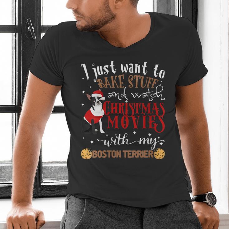 Watch Christmas Movies With My Boston Terrier Bostie Men's V-Neck T-Shirt, Boston Terrier Christmas Shirts, gift for family, gift for coworker