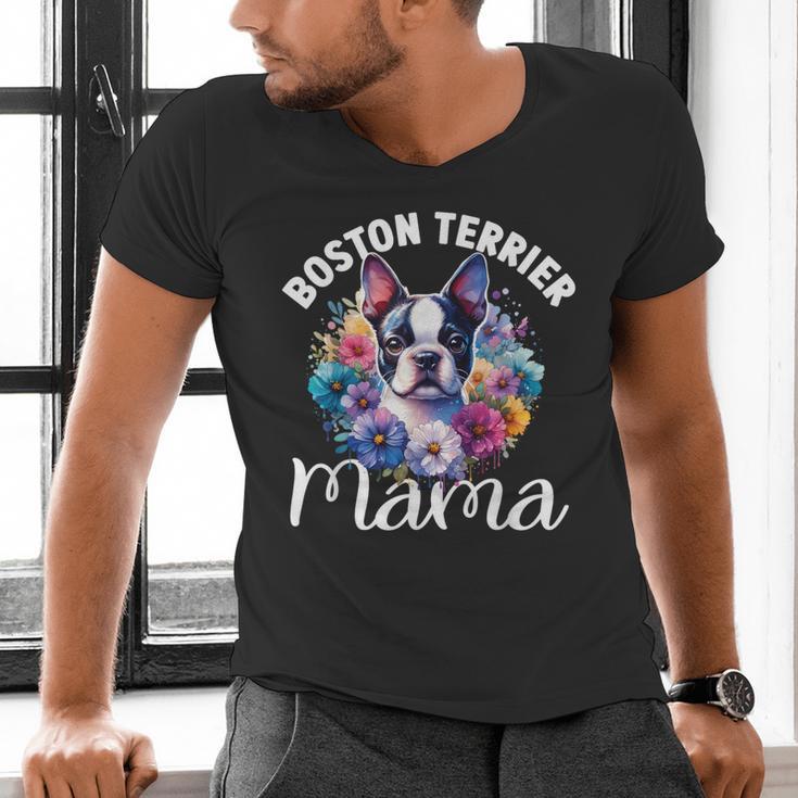 Watercolor Floral Boston Terrier Mama Dog Lover Mother's Day For Men Women Girls Kids Men's V-Neck T-Shirt, gift for family, gift for coworker