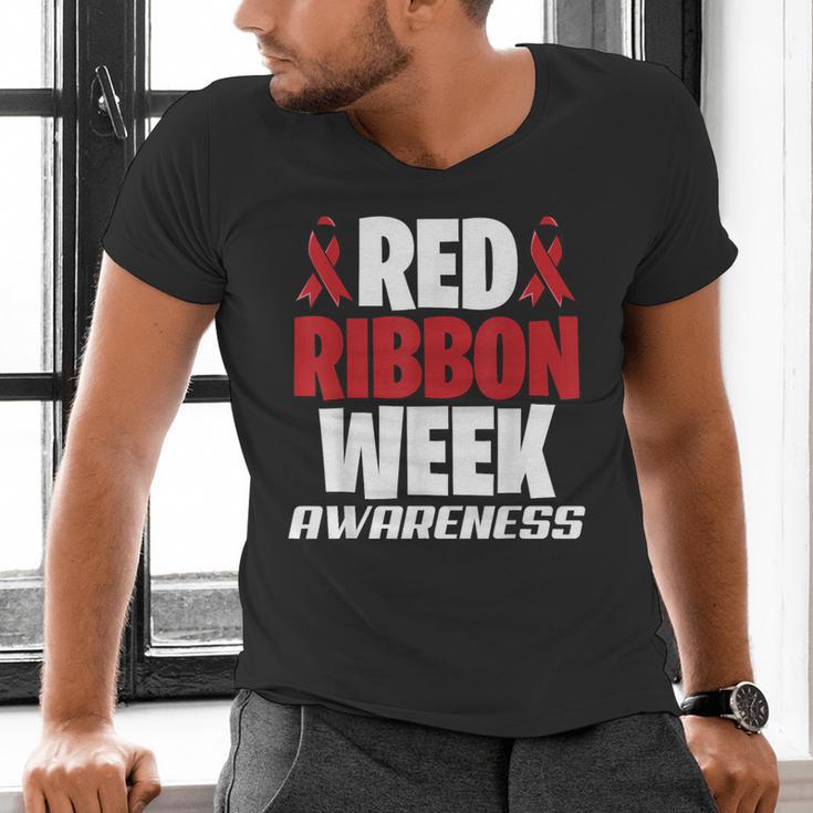 We Wear Red For Red Ribbon Week Awareness Mothers Teachers Men's V-Neck T-Shirt, gift for family, gift for coworker