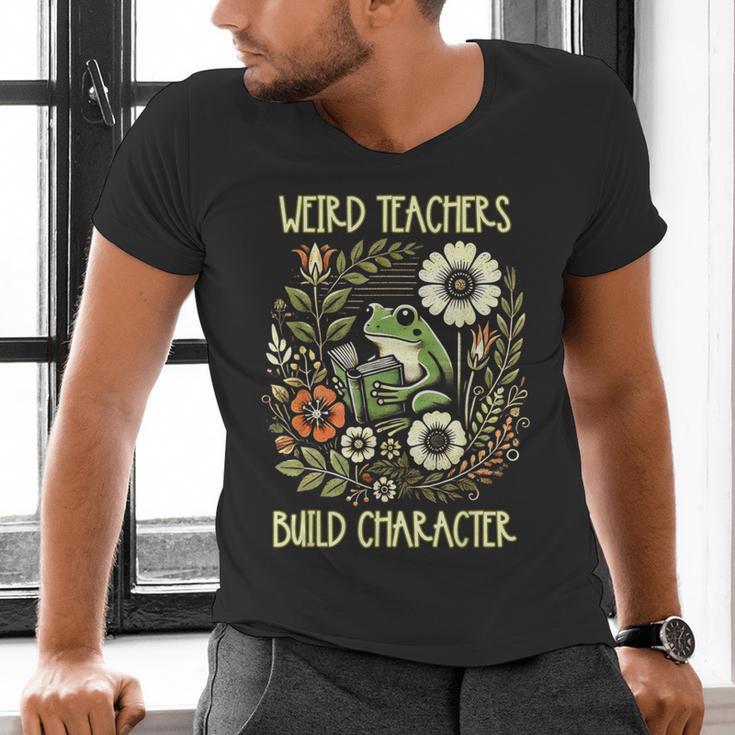 Weird Teachers Build Character Frog Reading Book Librarian Men's V-Neck T-Shirt, gift for family, gift for coworker Weird Teachers Build Character Frog Reading Book Librarian Men's V-Neck T-Shirt, gift for family, gift for coworker