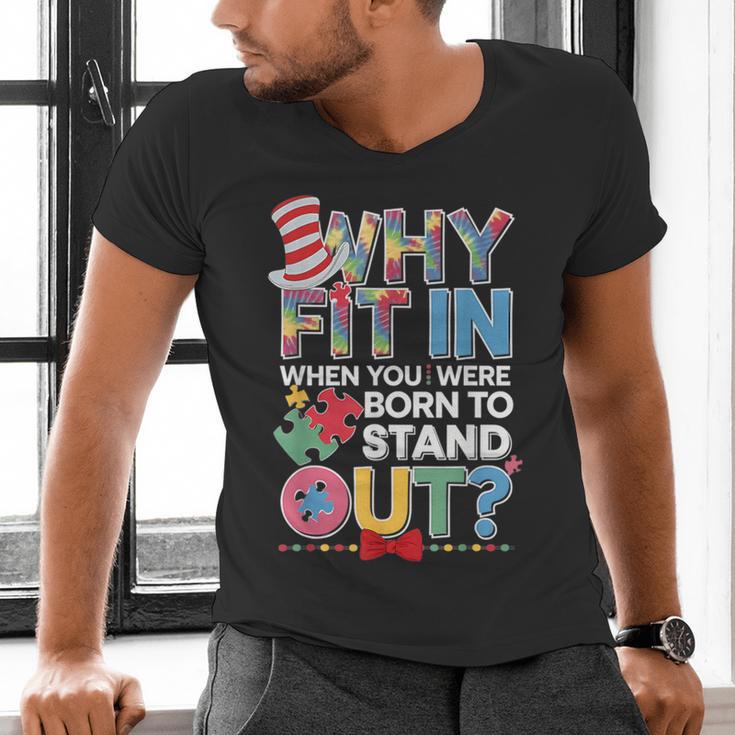 Why Fit In Doctor Teacher Cat In Hat Cool Autism Awareness Men Women Kids Men's V-Neck T-Shirt, gift for family, gift for coworker