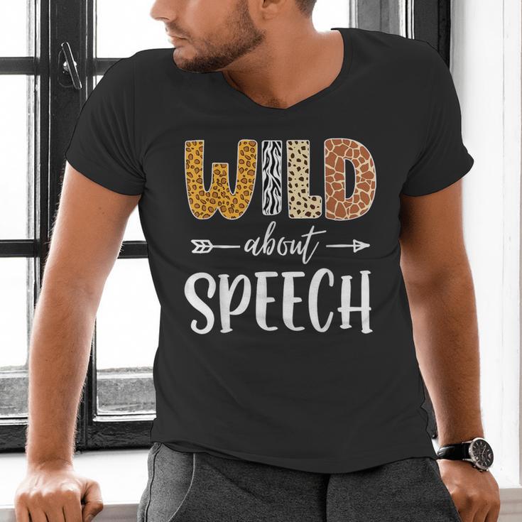 Wild About Speech SLP Leopard Teacher Back To School Kids Men's V-Neck T-Shirt, gift for family, gift for coworker